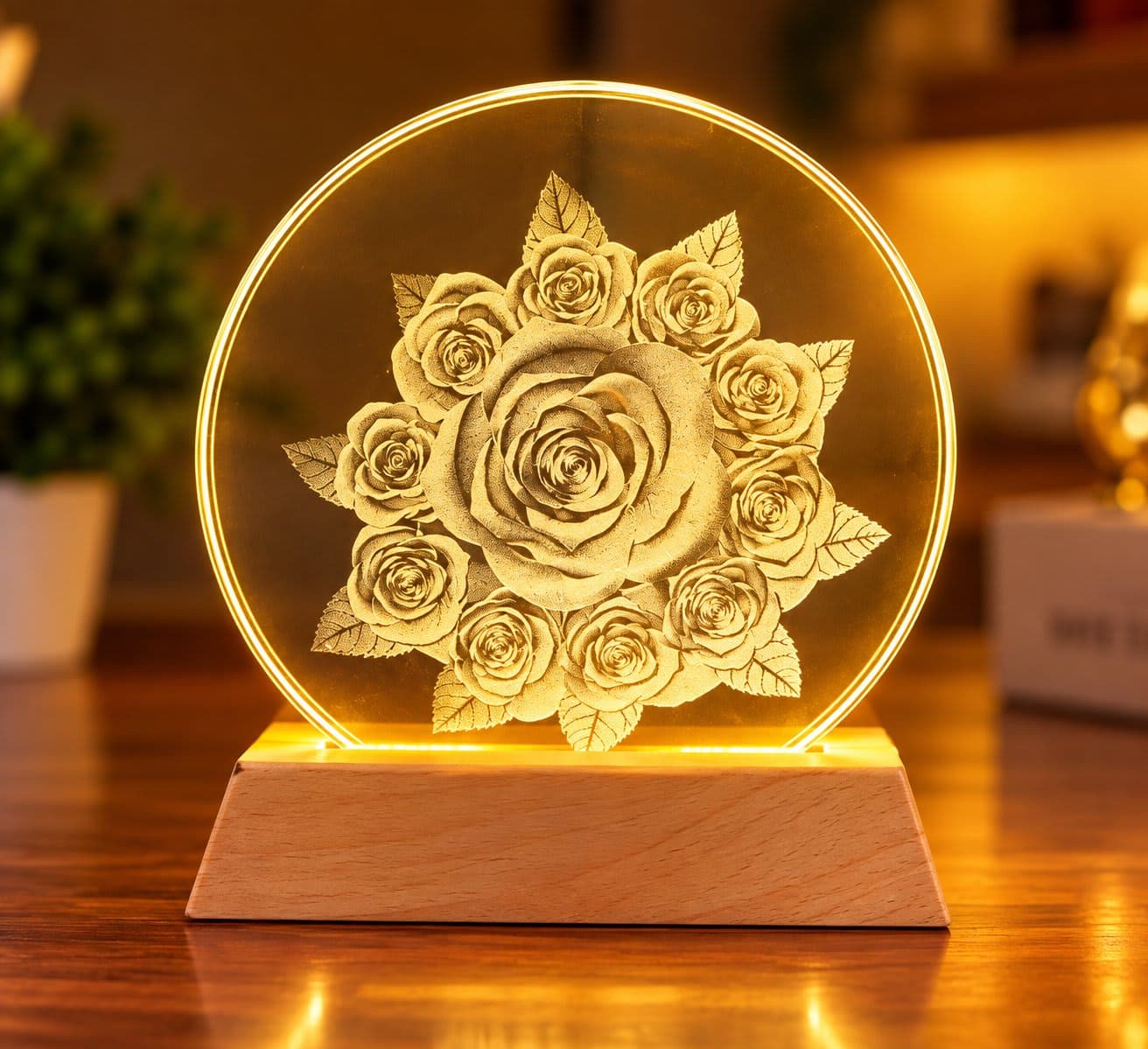 🌹 Rose Bouquet LED Crystal Acrylic Lamp