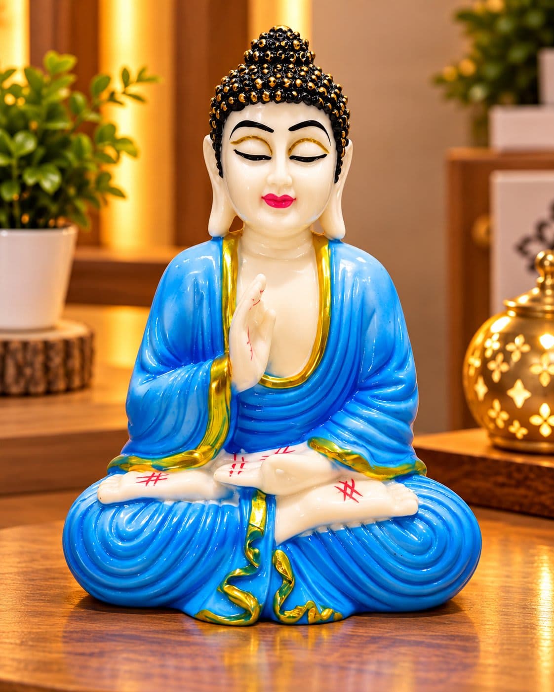 🧘 Blue & Gold Buddha Decorative Showpiece