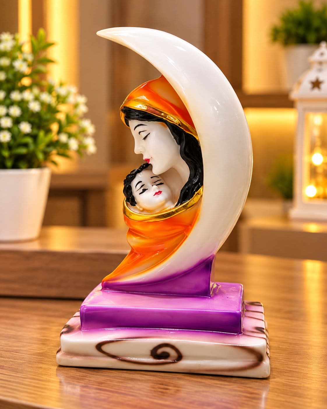 🌙 Mother & Child Crescent Moon Decorative Showpiece